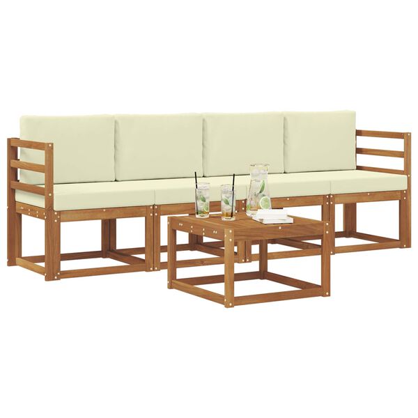 vidaXL Outdoor-Sofagarnitur 5 pcs Natur und Creme Massivholz Akazie