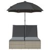 vidaXL Doppel-Sonnenliege mit Kissen & Schirm Hellgrau Poly Rattan