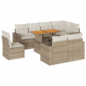 vidaXL 9-tlg. Garten-Sofagarnitur mit Kissen Beige Poly Rattan