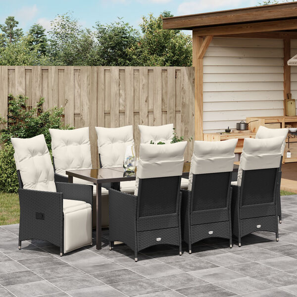 vidaXL Garten Essgruppe mit Kissen 9 pcs Schwarz Poly Rattan