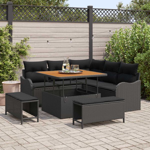 vidaXL Gartensofa-set mit Kissen 8 pcs Schwarz Poly-Rattan
