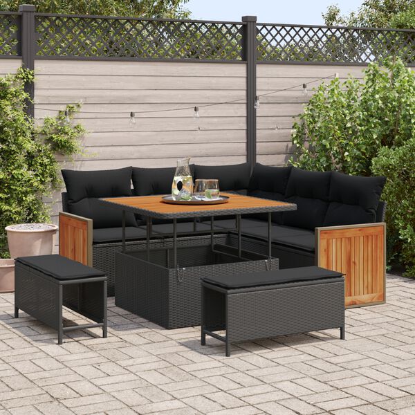 vidaXL Garten-Sofa-Set mit Kissen 8 pcs Schwarz