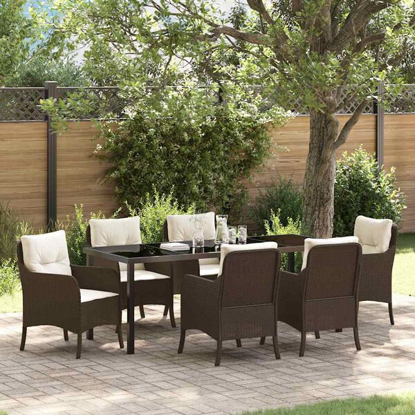 vidaXL Garten Essgruppe mit Kissen 7 pcs Braun Poly-Rattan