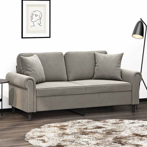 vidaXL 2-Sitzer-Sofa mit Kissen Hellgrau 140 cm Samt