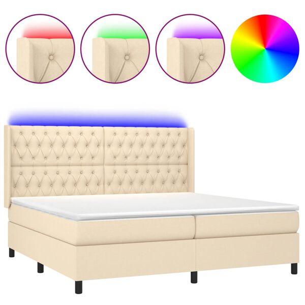 vidaXL Boxspringbett mit Matratze & LED Creme 200x200 cm Stoff