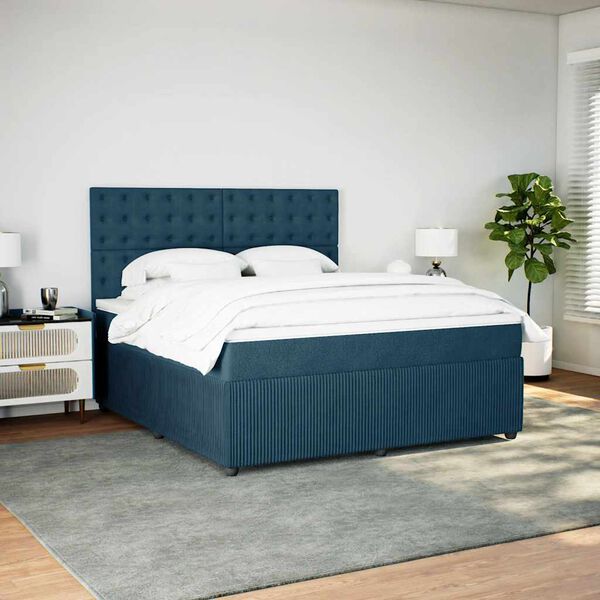 vidaXL Boxspringbett mit Matratze Dunkelblau 180x200 cm Samt