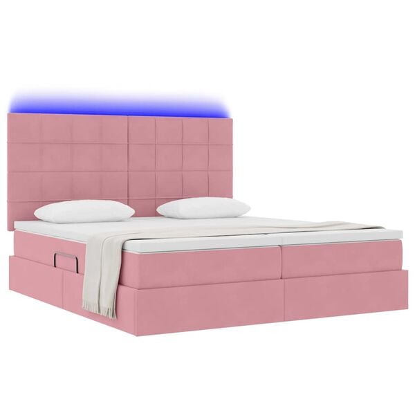 vidaXL Bett mit LED-Lichtleisten mit Kopfteil Rosa 180 x 200 cm Samt