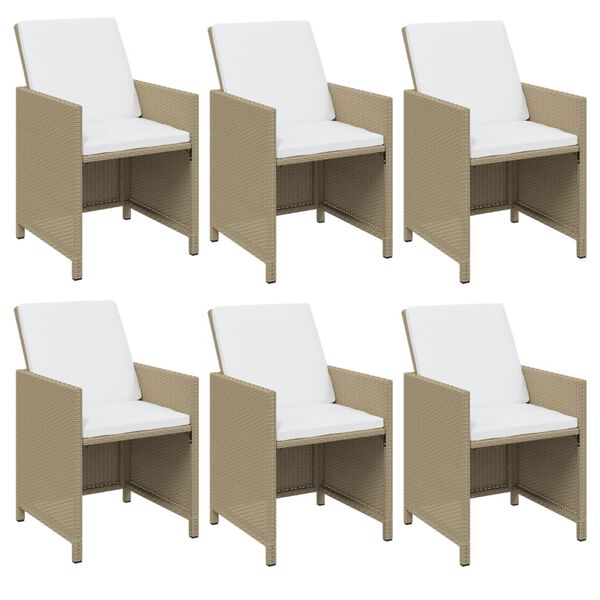 vidaXL 7-tlg. Garten-Essgruppe mit Kissen Poly Rattan Beige