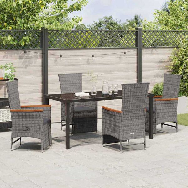 vidaXL Garten Essgruppe mit Kissen 5 pcs Grau Poly-Rattan