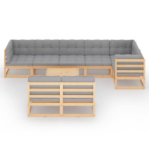 vidaXL 9-tlg. Garten-Lounge-Set mit Kissen Massivholz Kiefer