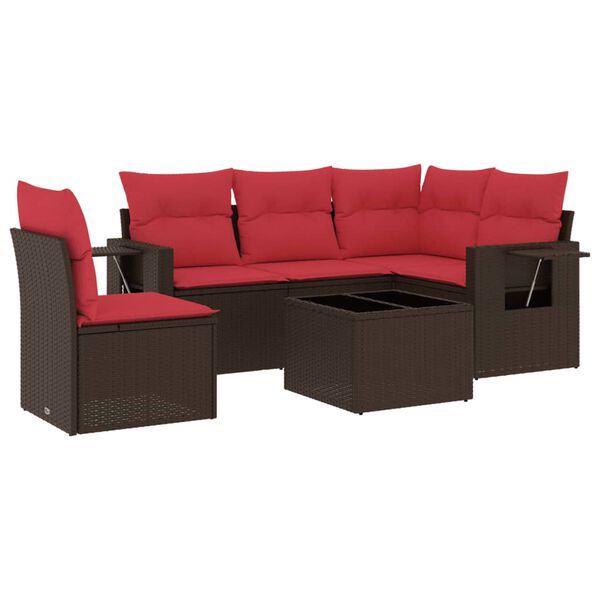 vidaXL 6-teiliges Gartensofa-Set mit Kissen, braun, Polyrattan