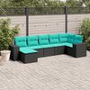 vidaXL 7-teiliges Gartensofa-Set mit Kissen, schwarzes Polyrattan