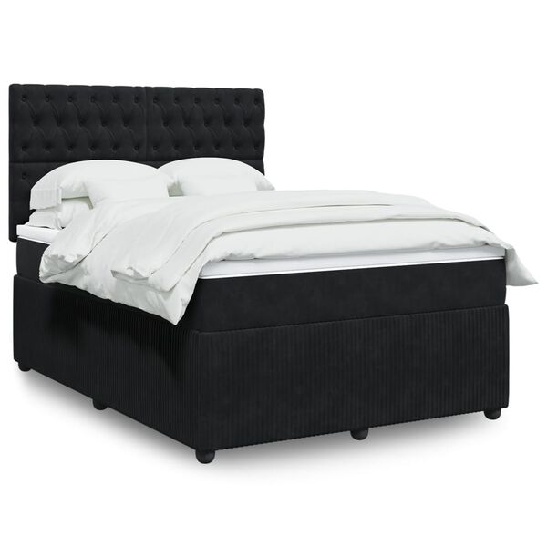 vidaXL Boxspringbett mit Matratze Schwarz 140x190 cm Samt