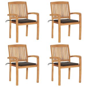 vidaXL Stapelbare Gartenst&uuml;hle mit Kissen 4 Stk. Massivholz Teak