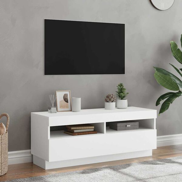 vidaXL TV-Schrank mit LED-Leuchten Wei&szlig; 100x35x40 cm