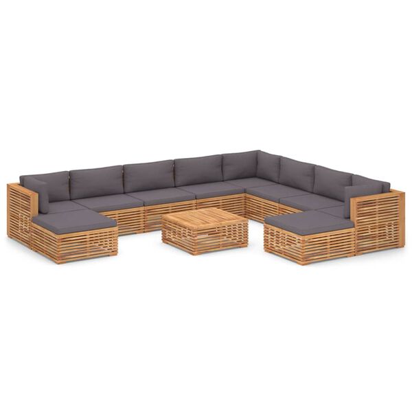 vidaXL 11-tlg. Garten-Lounge-Set mit Dunkelgrauen Kissen Teakholz