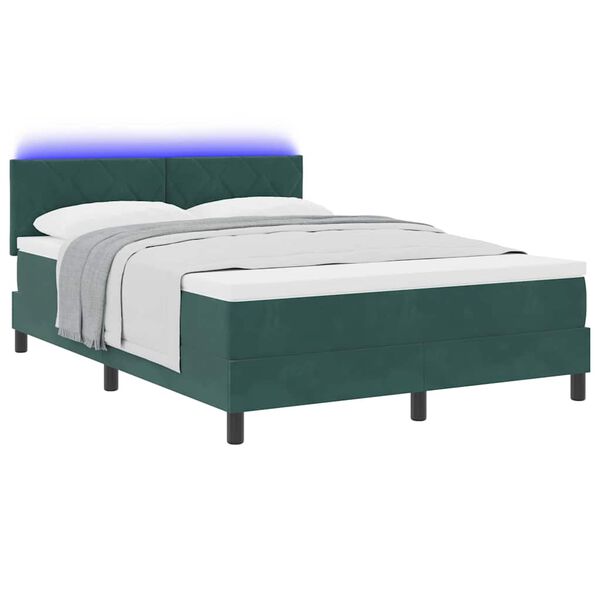 vidaXL LED Boxspringbett mit Matratze Dunkelgr&uuml;n 140 x 200 cm Samt