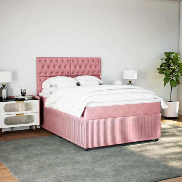 vidaXL Boxspringbett mit Matratze Rosa 140x190 cm Samt