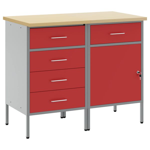 vidaXL Werkbank mit Schubladen 2 pcs Rot und Grau 75 x 45 x 85 cm