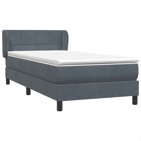vidaXL Boxspringbett mit Matratze Dunkelgrau 90x210 cm Samt