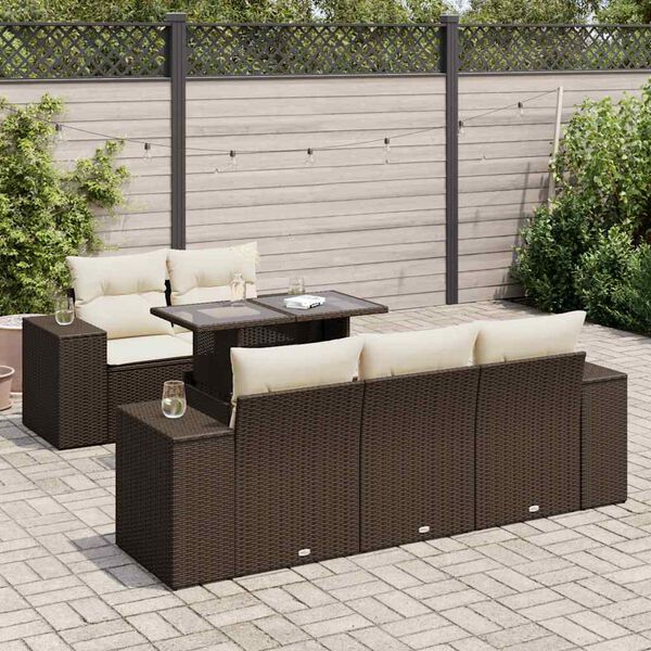 vidaXL 6-tlg. Garten-Sofagarnitur mit Kissen Braun Poly Rattan