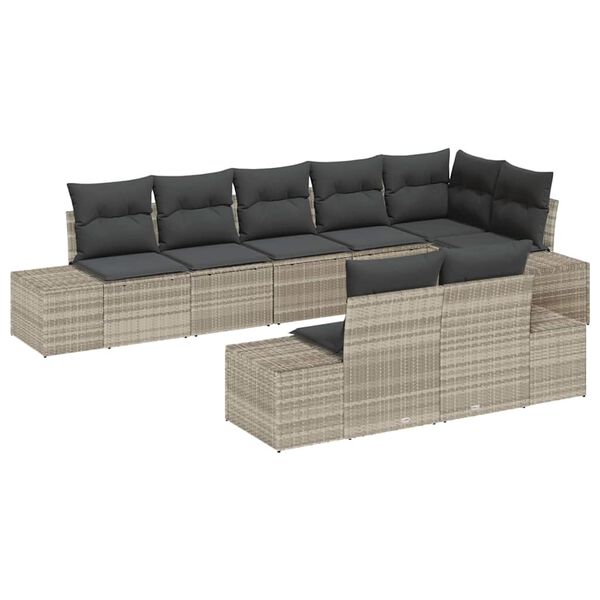vidaXL Gartensofa-set mit Speicher 8 pcs Hellgrau Poly Rattan