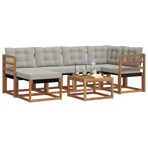 vidaXL Outdoor-Sofagarnitur mit Kissen 7 pcs Nat&uuml;rlich und Hellgrau