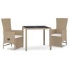 vidaXL 3-tlg. Garten-Essgruppe mit Kissen Beige Poly Rattan