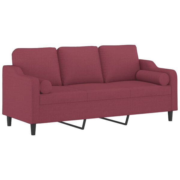 vidaXL 3-Sitzer-Sofa mit Zierkissen Weinrot 180 cm Stoff
