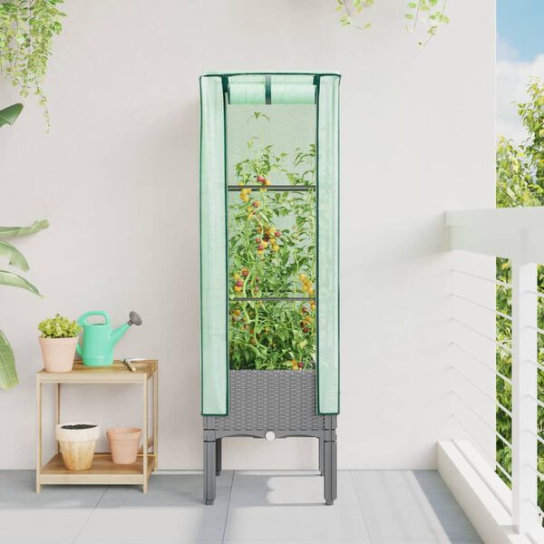 vidaXL Hochbeet mit Gew&auml;chshaus-Aufsatz Rattan-Optik 40x40x140 cm
