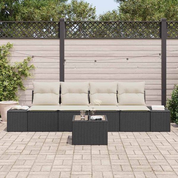 vidaXL Sofa Set mit Kissen 5 pcs Schwarz und Creme Poly Rattan