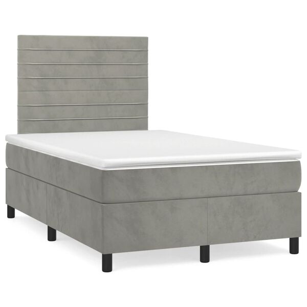 vidaXL Boxspringbett mit Matratze Hellgrau 120x190 cm Samt