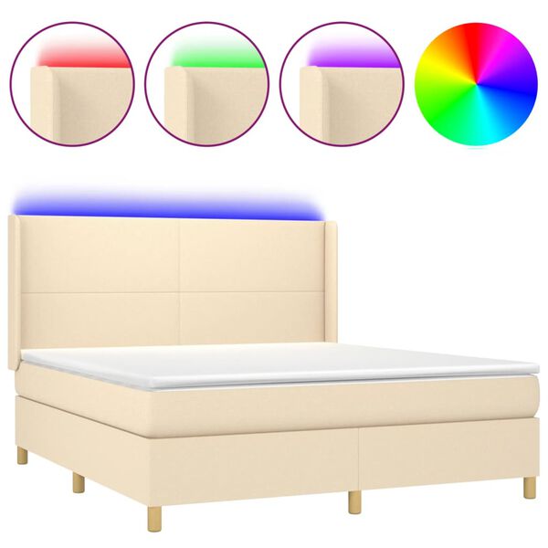 vidaXL Boxspringbett mit Matratze & LED Creme 180x200 cm Stoff