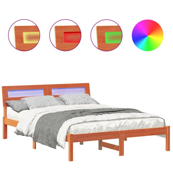 vidaXL Bettrahmen Wachsbraun 140 x 190 cm Massives Kiefernholz