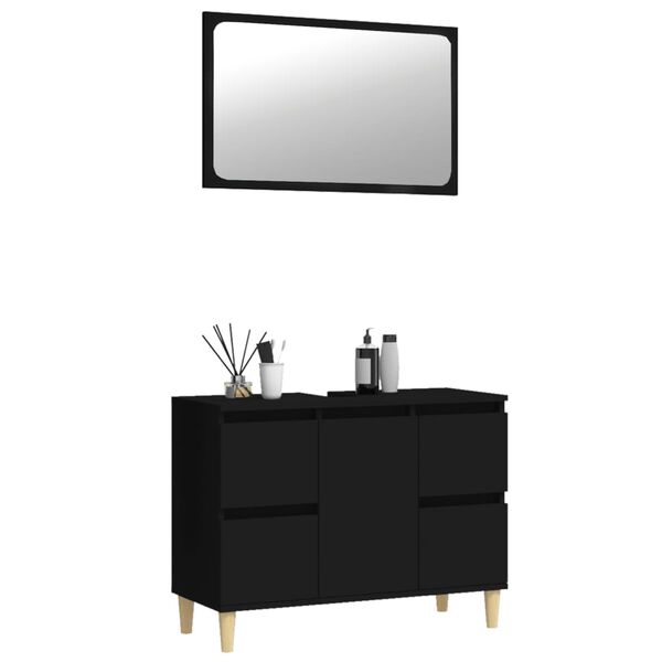 vidaXL 2-tlg. Badm&ouml;bel-Set Schwarz Holzwerkstoff