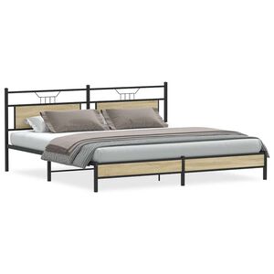 vidaXL Metallbett ohne Matratze Sonoma-Eiche 193x201 cm
