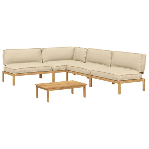 vidaXL Sofa Set mit Kissen Uni 5 pcs Beige Massivholz Akazie