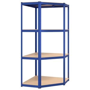 vidaXL Eckregal mit 4 B&ouml;den Blau Stahl & Holzwerkstoff