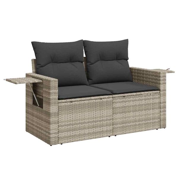 vidaXL 5-tlg. Garten-Sofagarnitur mit Kissen Hellgrau Poly Rattan