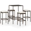 vidaXL 5-tlg. Gartenbar-Set mit Kissen Poly Rattan Braun