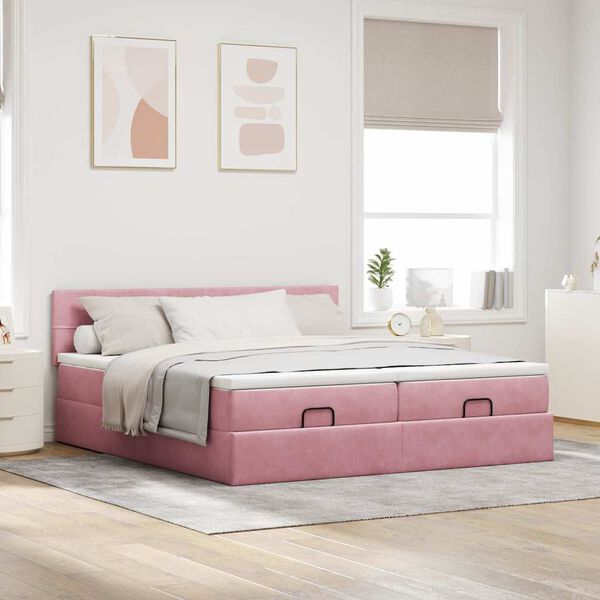 vidaXL Ottoman-Bett mit Matratzen & LEDs Rosa 200x200 cm Samt