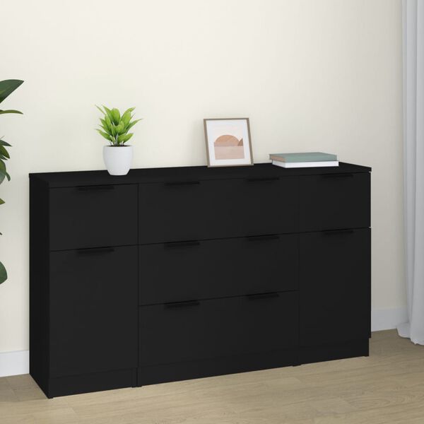 vidaXL 3-tlg. Sideboard-Set Schwarz Holzwerkstoff