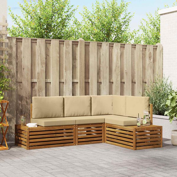 vidaXL Outdoor-Sofagarnitur mit Kissen 4 St&uuml;ck Natur und Beige