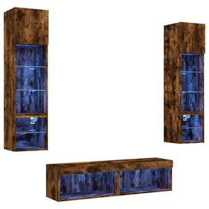 vidaXL 6-tlg. Wohnwand mit LED-Beleuchtung R&auml;uchereiche Holzwerkstoff