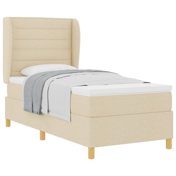 vidaXL Boxspringbett mit Matratze mit Kopfteil Creme 200 x 90 cm Stoff