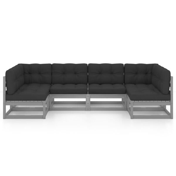 vidaXL 6-tlg. Garten-Lounge-Set mit Kissen Grau Massivholz Kiefer