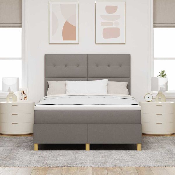 vidaXL LED Boxspringbett mit Matratze Taupe 160 x 200 cm Stoff