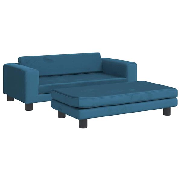 vidaXL Kindersofa mit Hocker Blau 100x50x30 cm Samt