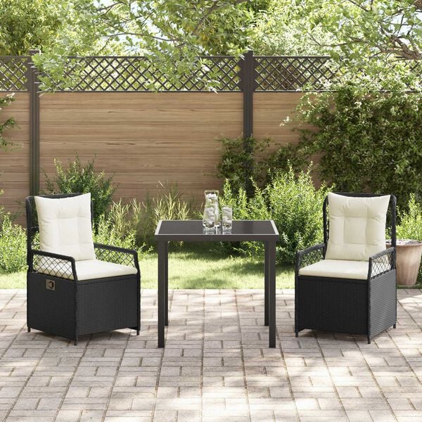 vidaXL Garten Essgruppe 3 pcs Schwarz Poly-Rattan