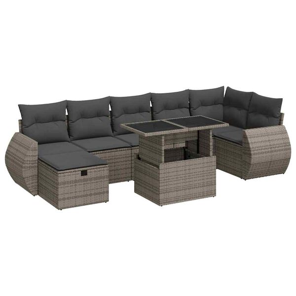 vidaXL 8-tlg. Garten-Sofagarnitur mit Kissen Grau Poly Rattan